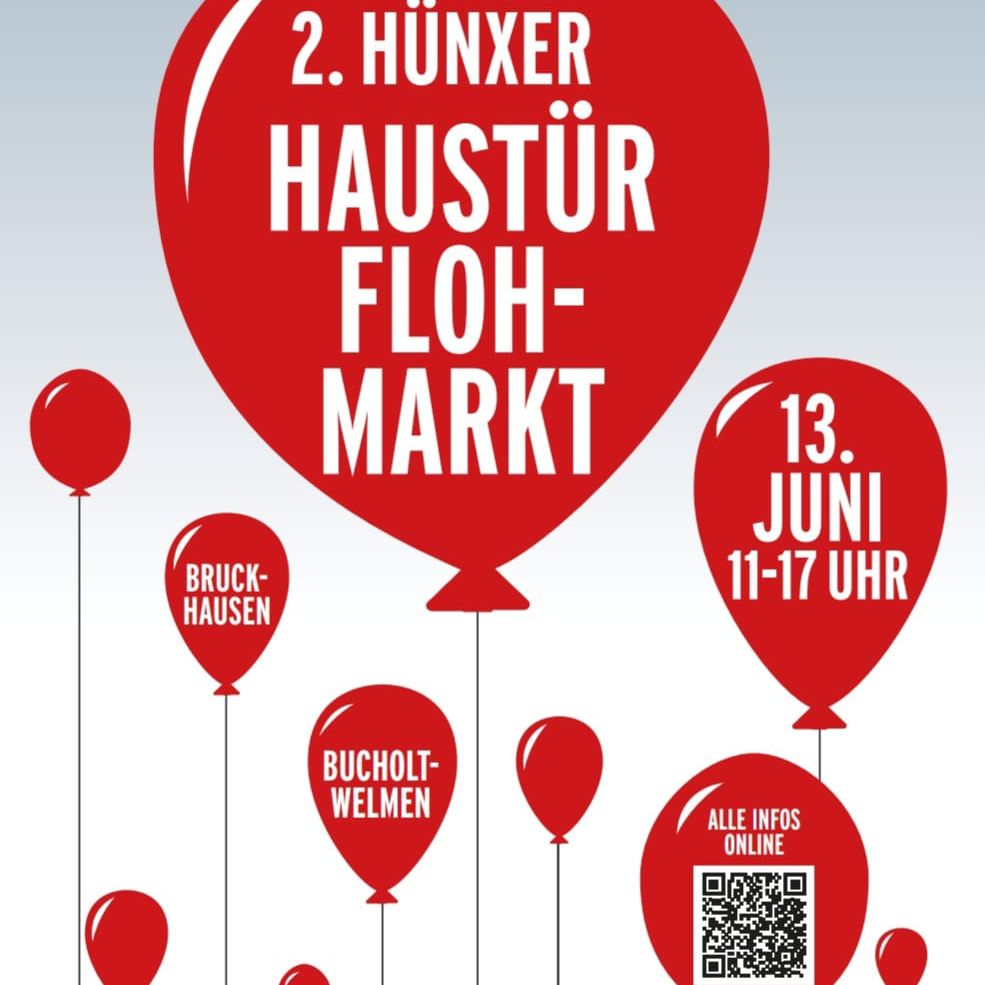 Veranstaltungsplakat mit roten Luftballons.
